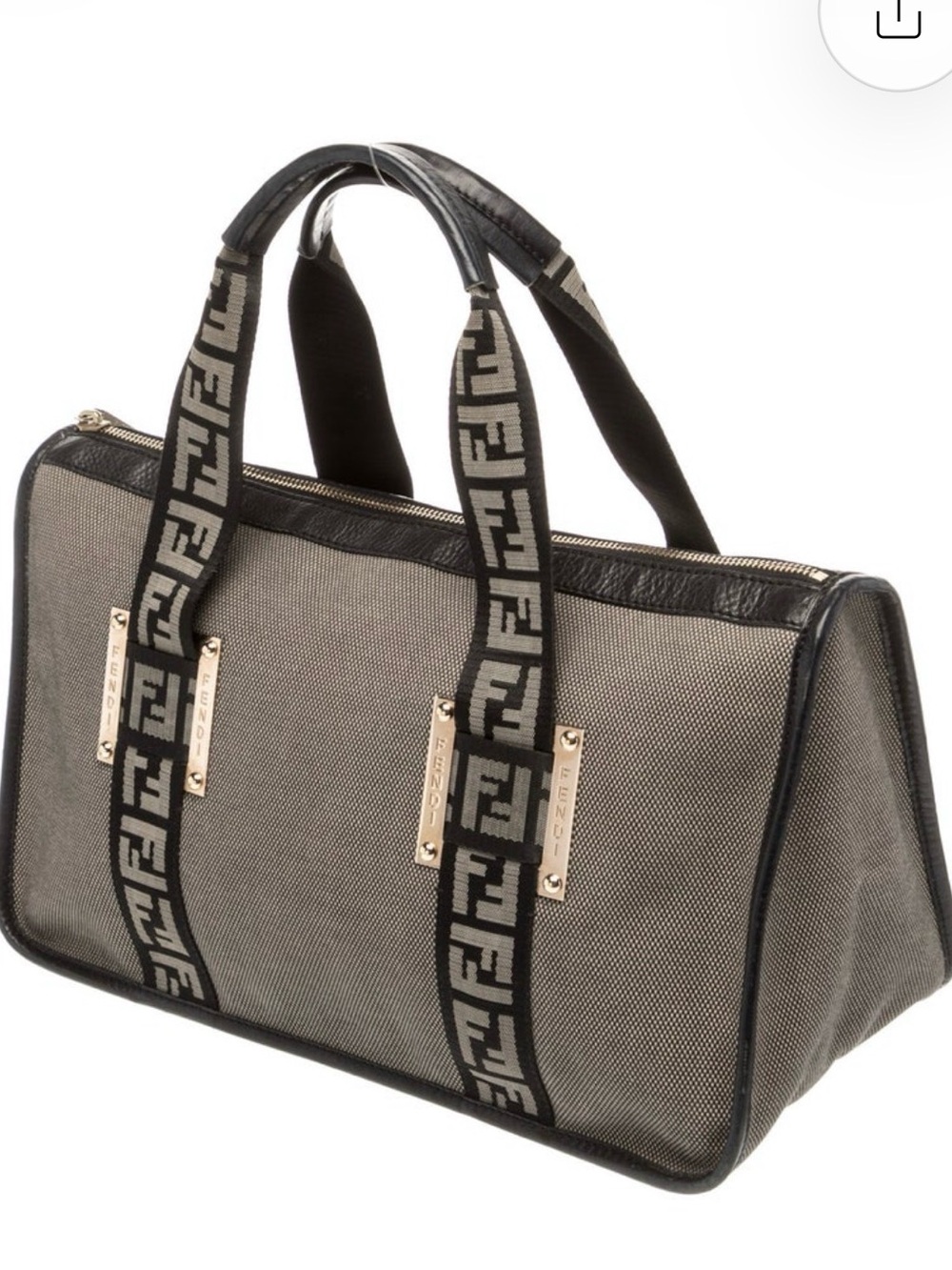 Fendi Gray and Black Logo Webbing Duffel